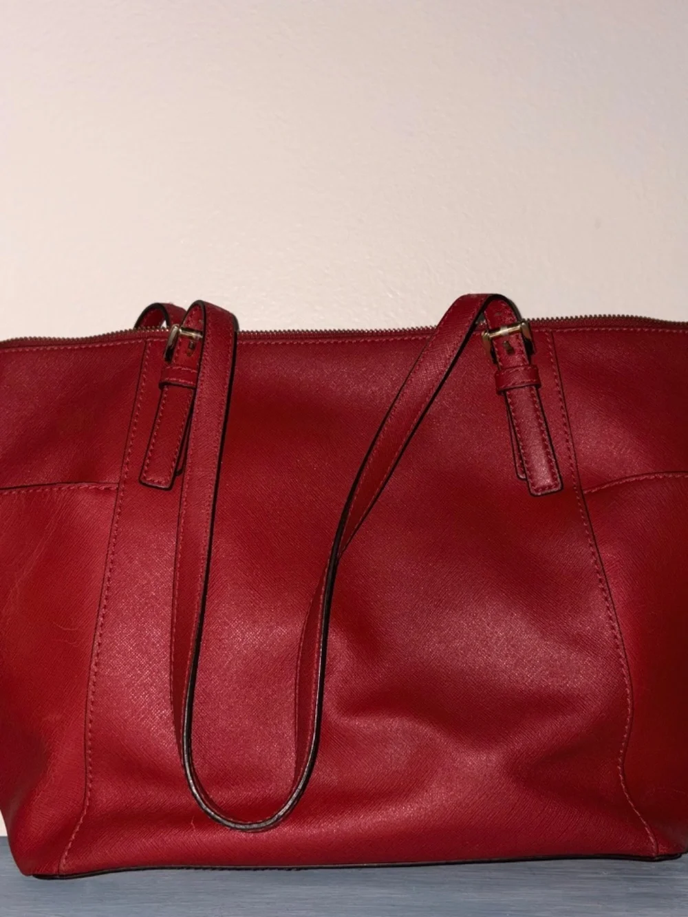Michael Kors Charlotte Saffiano Leather Top Zip Tote Red NWOT